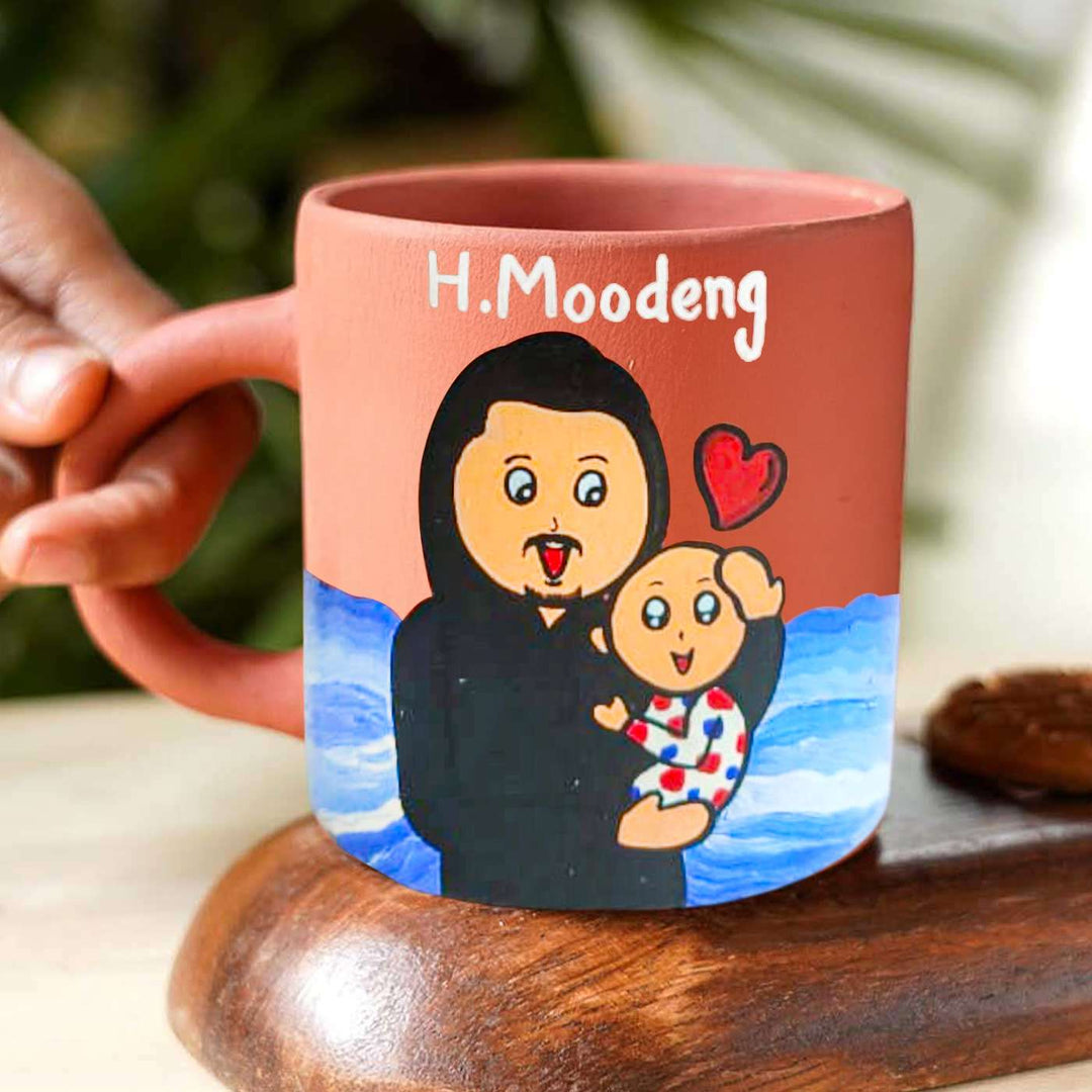 Photo Personalized Handpainted Terracotta Mug with Caricatures and Background