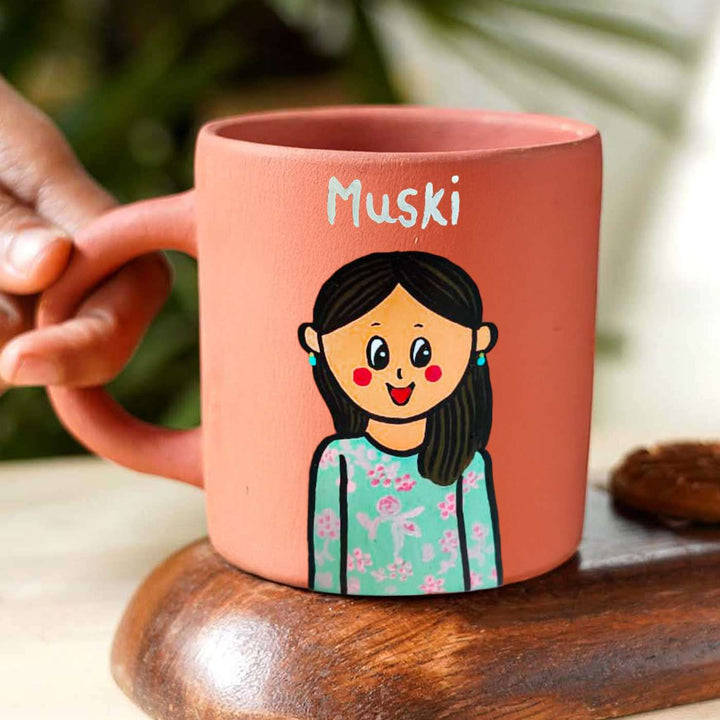 Photo Personalized Handpainted Terracotta Mug with Caricatures