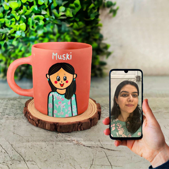 Photo Personalized Handpainted Terracotta Mug with Caricatures