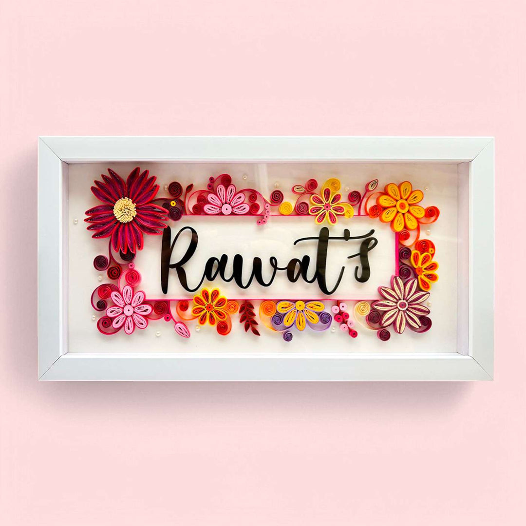 Personalized Handmade Quilling Floral Theme Framed Name Plate