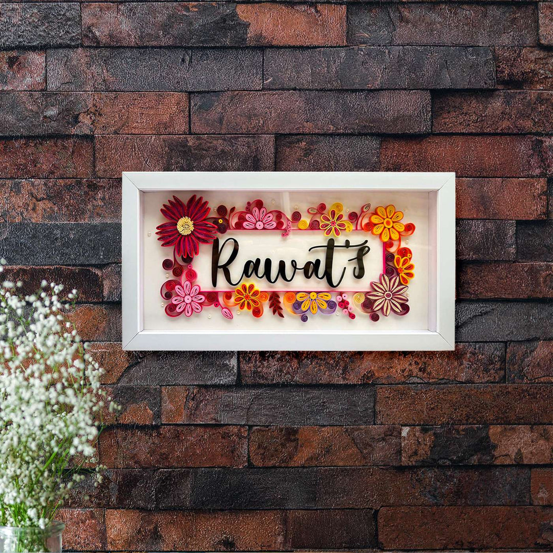 Personalized Handmade Quilling Floral Theme Framed Name Plate