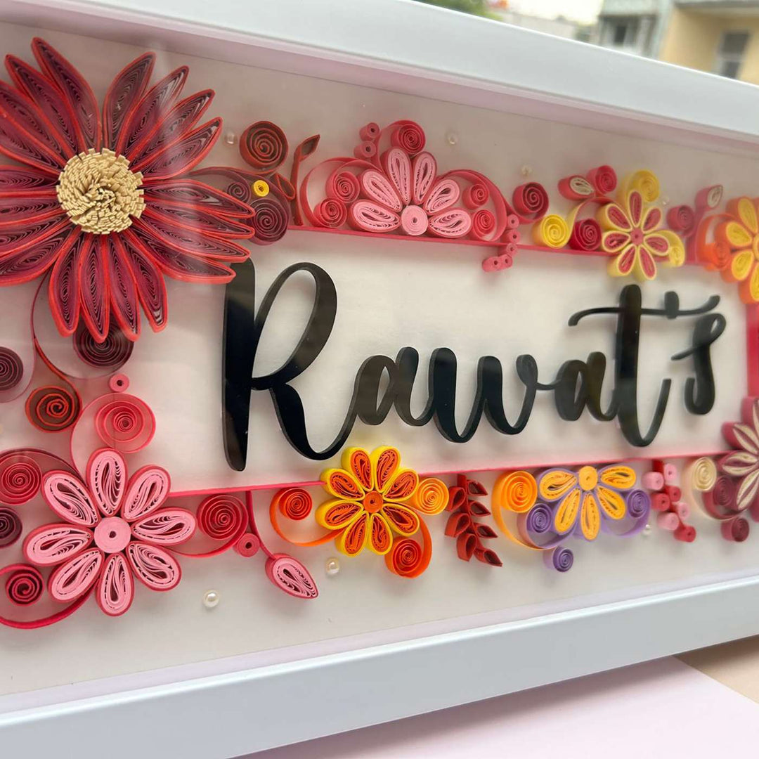 Personalized Handmade Quilling Floral Theme Framed Name Plate