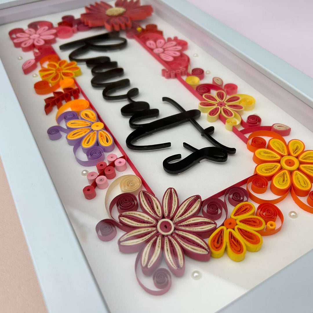 Personalized Handmade Quilling Floral Theme Framed Name Plate