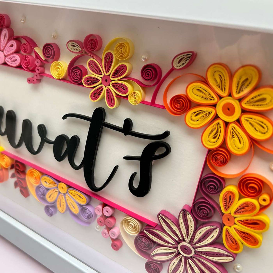 Personalized Handmade Quilling Floral Theme Framed Name Plate