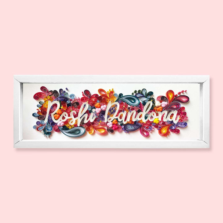 Personalized Handmade Quilling Floral Theme Framed Name Plate