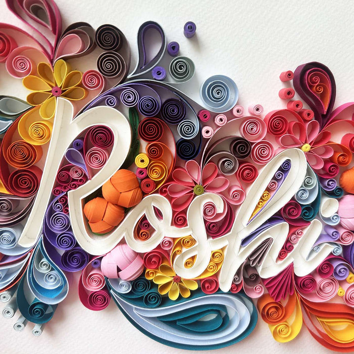 Personalized Handmade Quilling Floral Theme Framed Name Plate