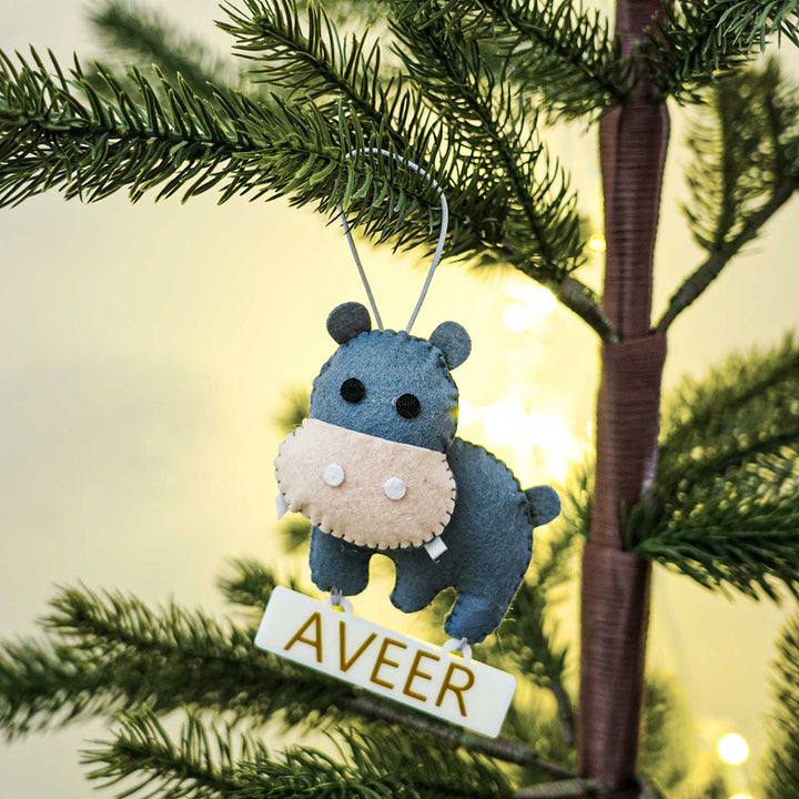 Personalized Hippopotamus Kids Felt Ornament For Christmas Tree Decoration