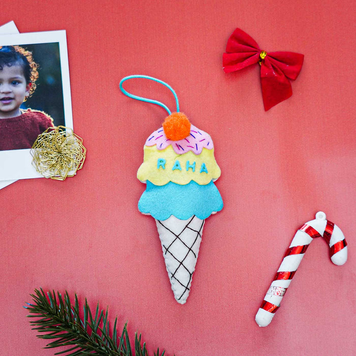 Personalized Icecream Kids Felt Ornament For Christmas Tree Decoration