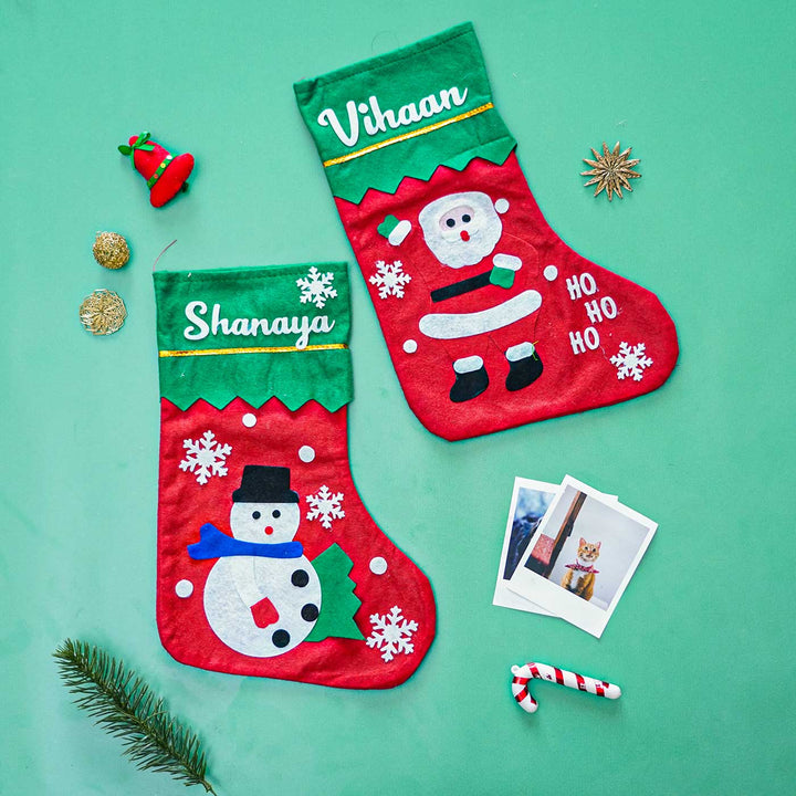 Personalized Jolly Snowman Velvet Stockings For Christmas Decoration