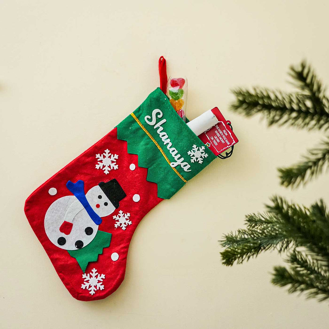 Personalized Jolly Snowman Velvet Stockings For Christmas Decoration