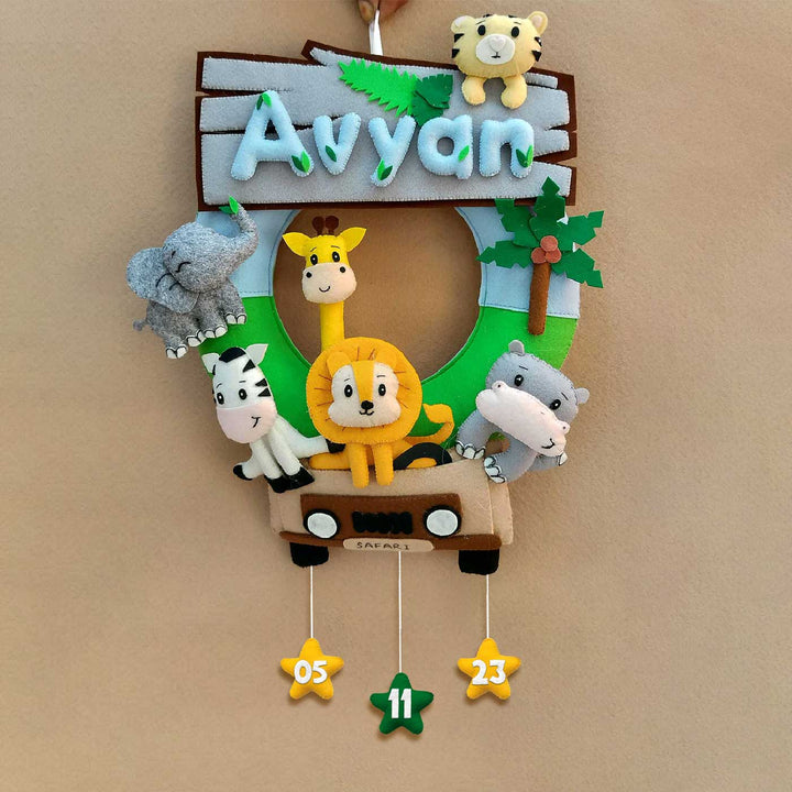 Personalized Jungle Safari Themed Round Felt Kid's Nameplate