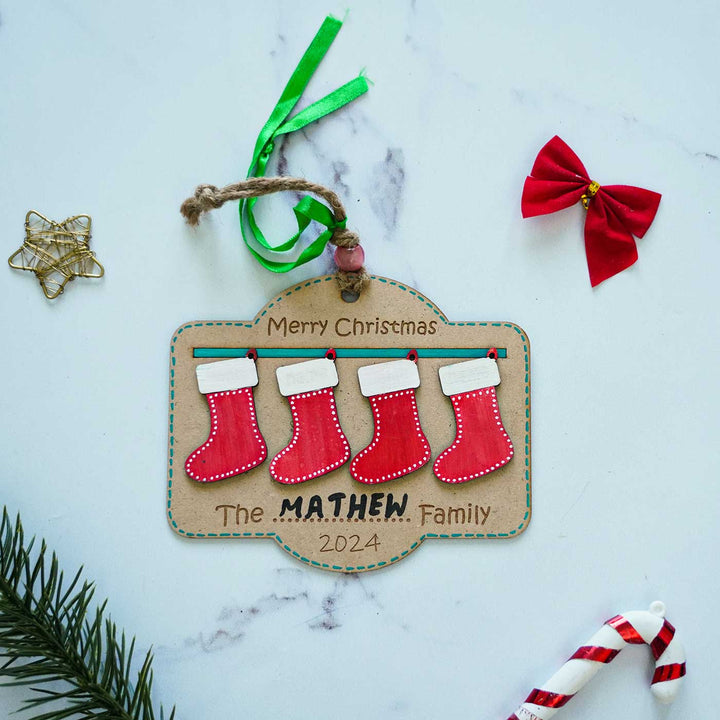 Personalized Red Family Stocking Ornament For Christmas Tree Decoration