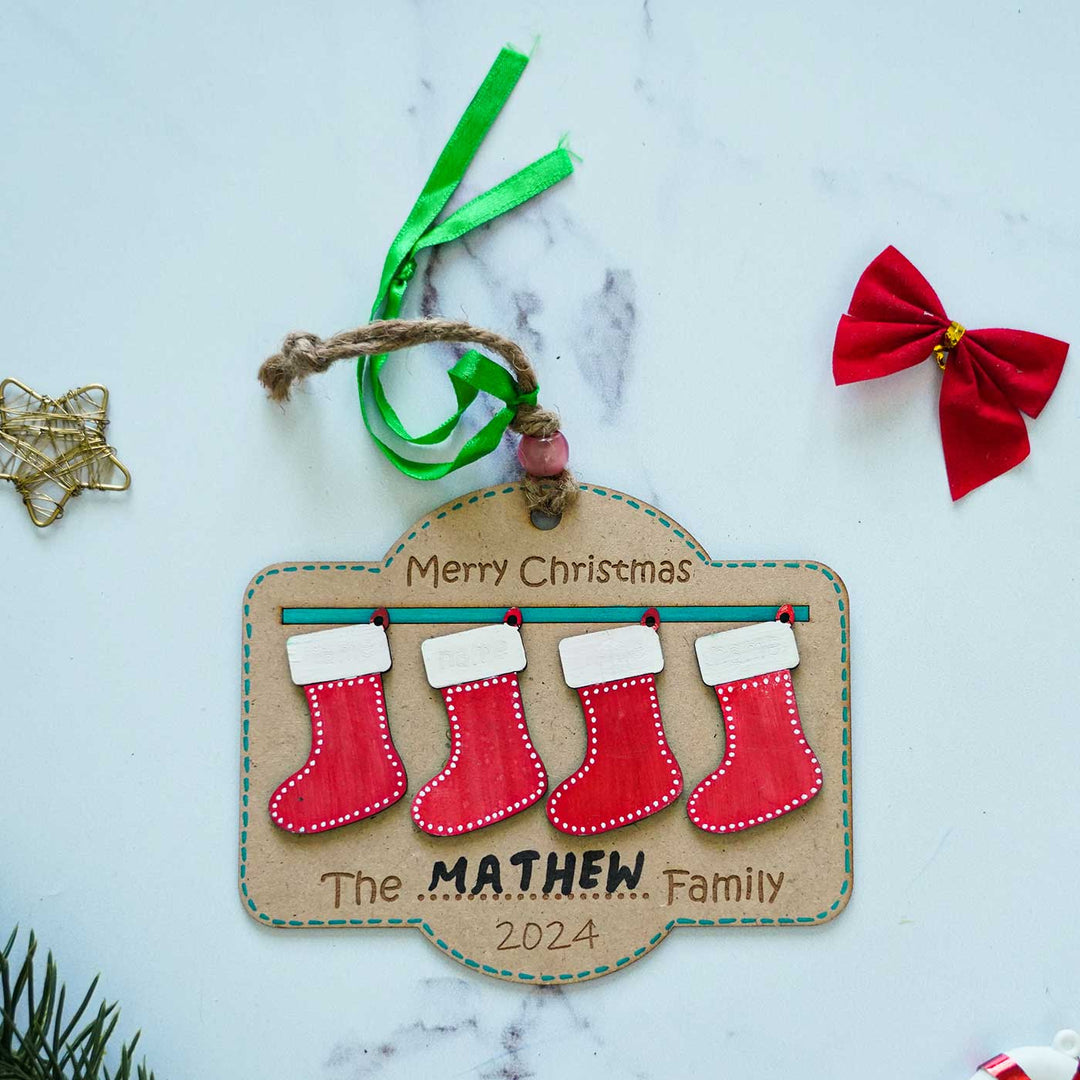 Personalized Red Family Stocking Ornament For Christmas Tree Decoration