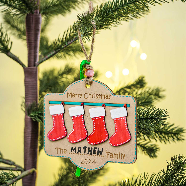 Personalized Red Family Stocking Ornament For Christmas Tree Decoration