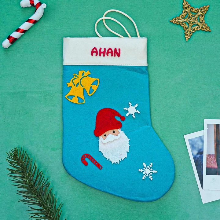 Personalized Light Blue Santa Felt Stockings For Christmas Decoration