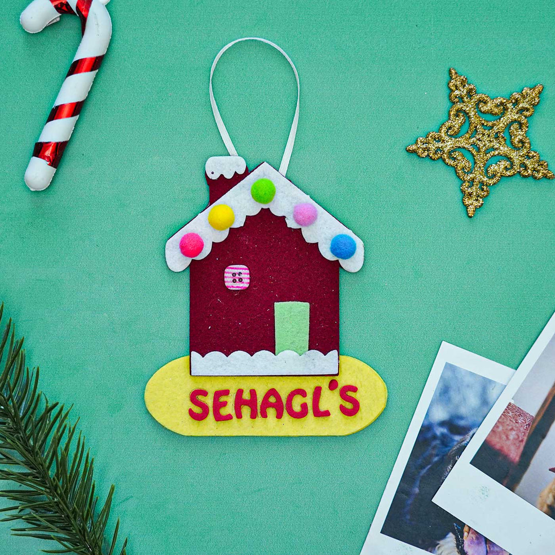 Personalized Maroon Candy House Felt Ornament For Christmas Tree Decoration