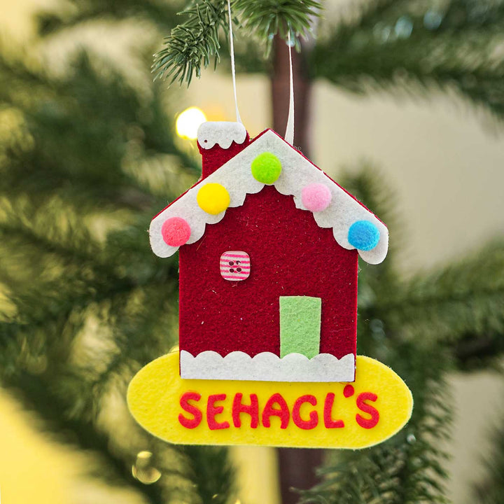 Personalized Maroon Candy House Felt Ornament For Christmas Tree Decoration