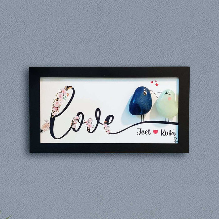 Personalized Pebble Art Love Birds Wooden Decorative Plaque For Couples