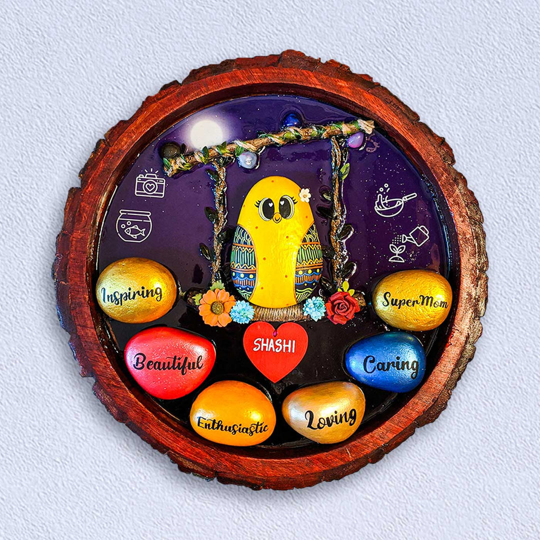 Personalized Pebble Art Round Happy Birthday Mom Wooden Decorative Plaque