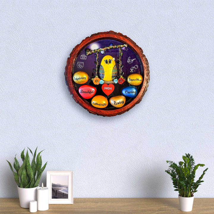 Personalized Pebble Art Round Happy Birthday Mom Wooden Decorative Plaque