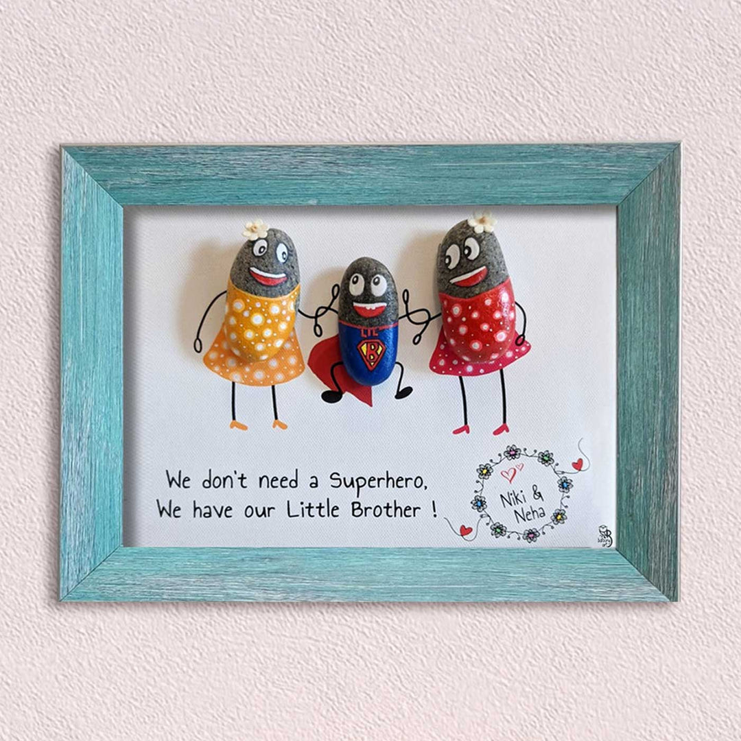 Personalized Pebble Art Superhero Little Brother Wooden Decorative Plaque