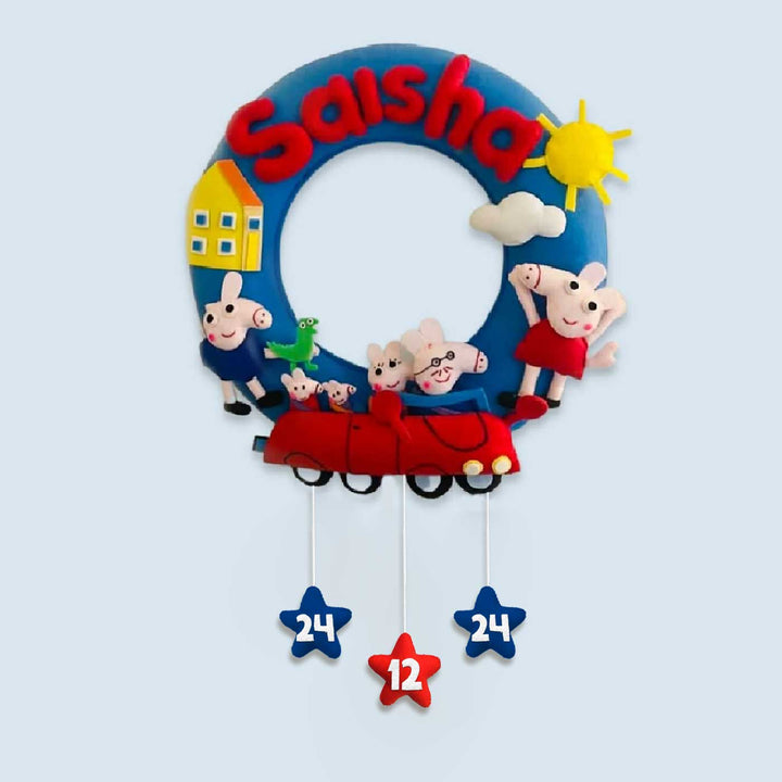 Personalized Peppa Pig Themed Round Felt Kid's Nameplate