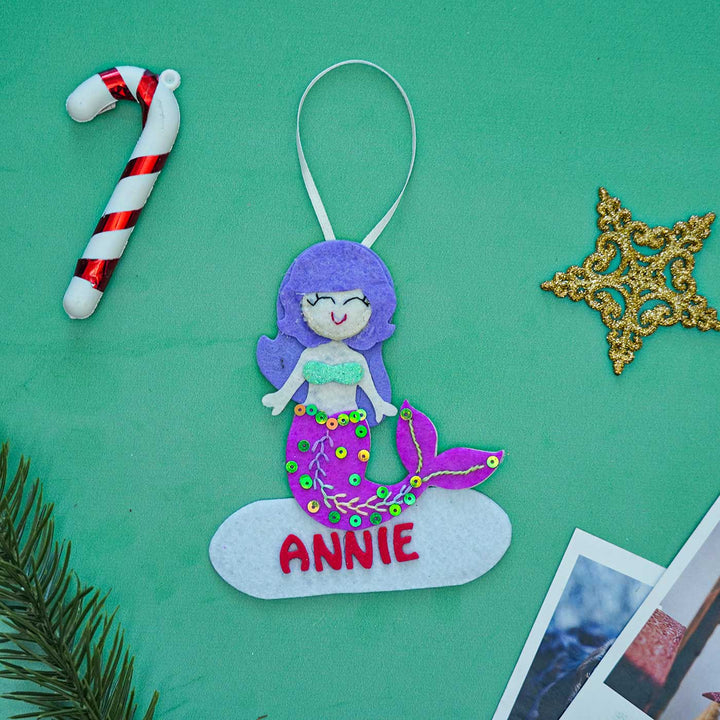 Personalized Pink Mermaid Felt Ornament For Christmas Tree Decoration