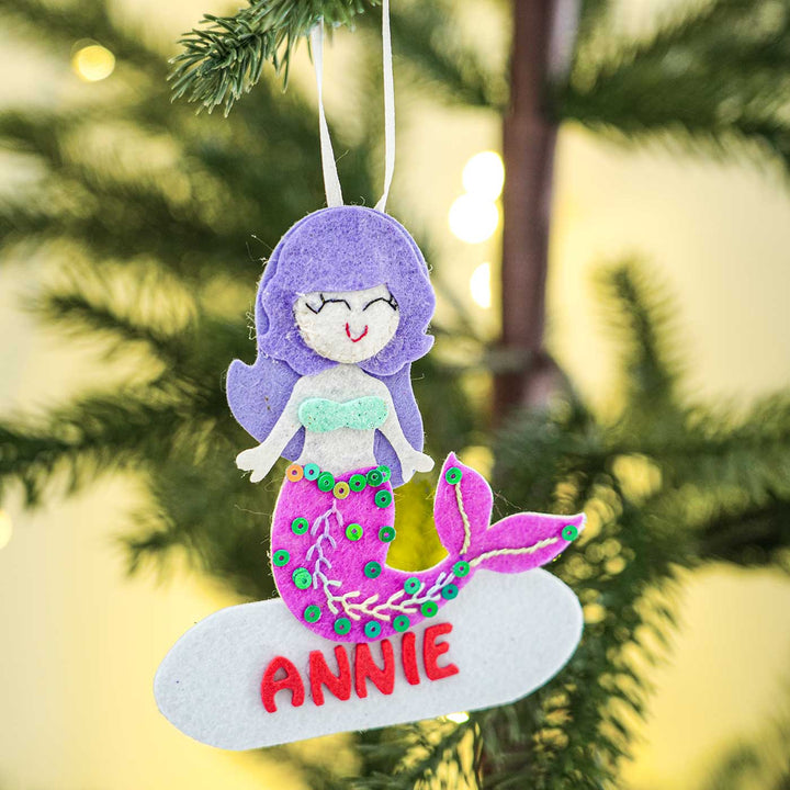 Personalized Pink Mermaid Felt Ornament For Christmas Tree Decoration