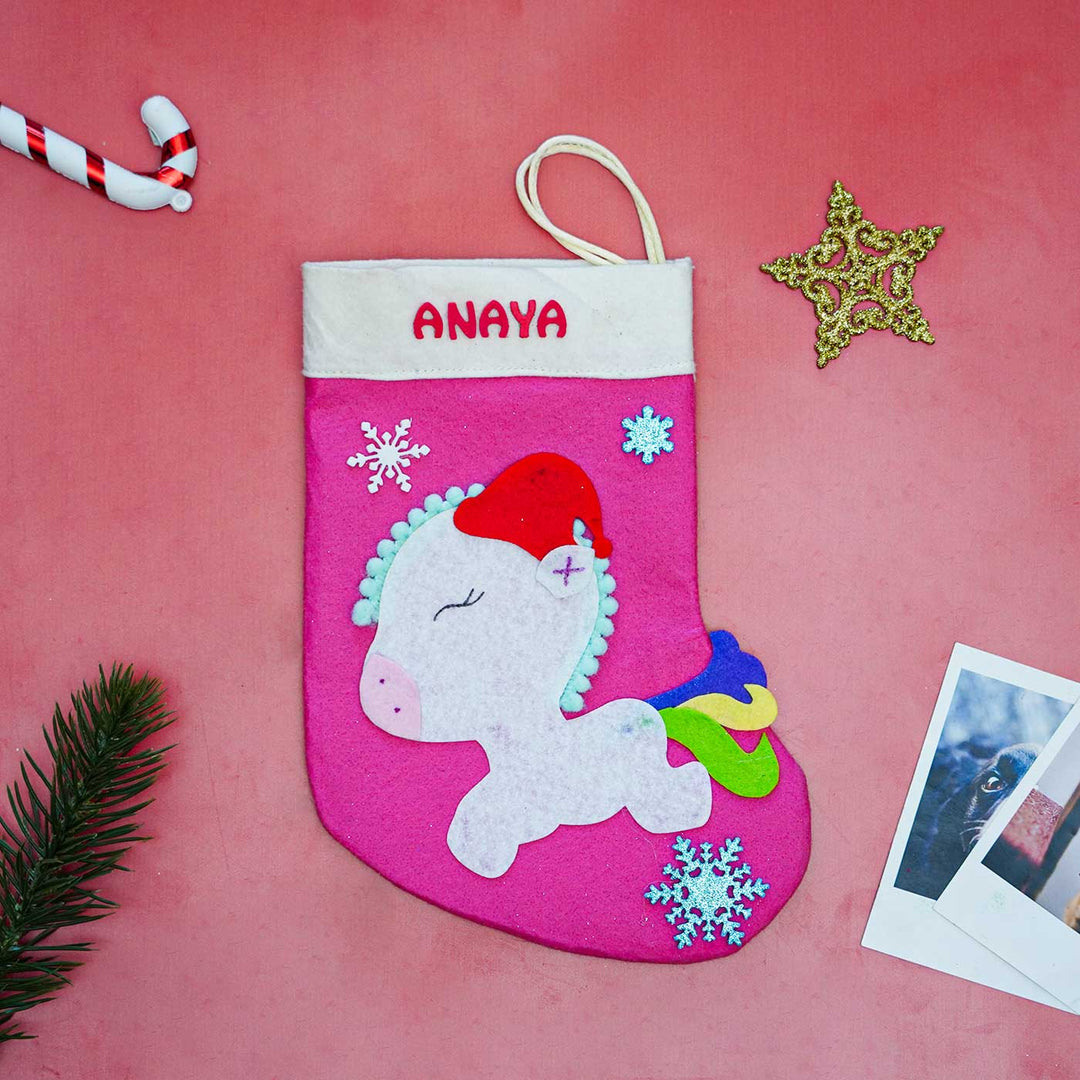 Personalized Pink Unicorn Felt Stockings For Christmas Decoration