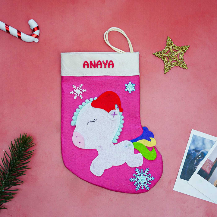 Personalized Pink Unicorn Felt Stockings For Christmas Decoration