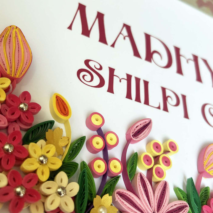 Personalized Quilling Floral Theme Framed Name Plate