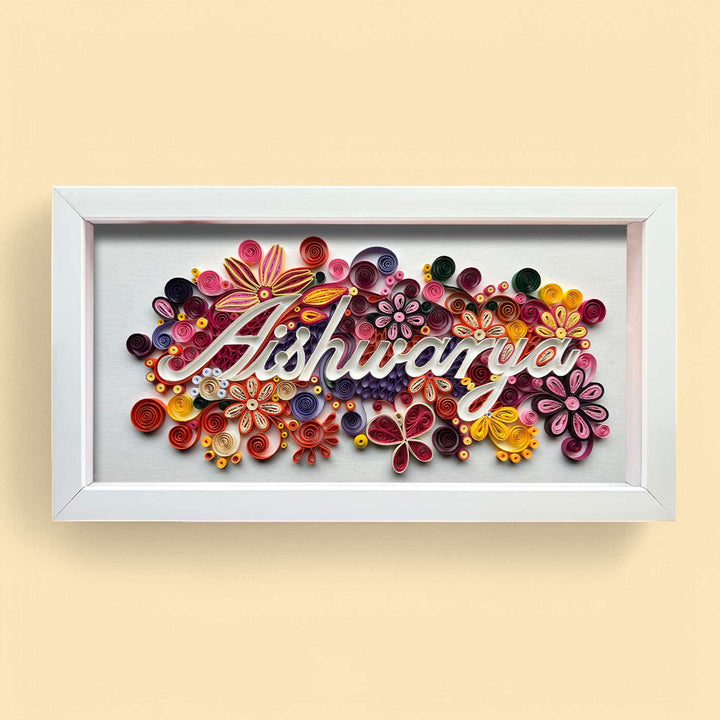 Personalized Quilling Multicolour Floral Theme Framed Name Plate