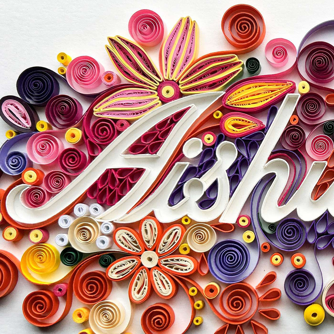 Personalized Quilling Multicolour Floral Theme Framed Name Plate