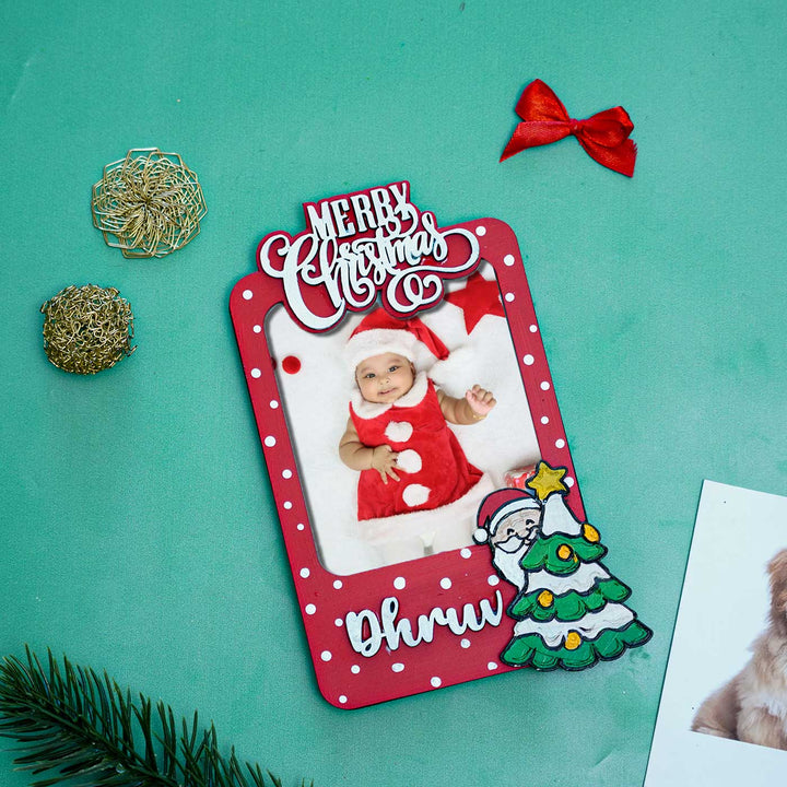 Personalized Red Mdf Wood Photo Frame Magnet | Xmas Gifting Ideas