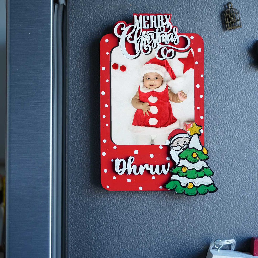 Personalized Red Mdf Wood Photo Frame Magnet | Xmas Gifting Ideas