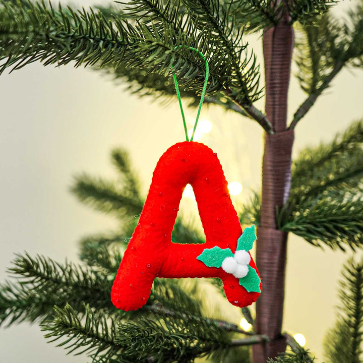 Personalized Red Monogram Kids Felt Ornament For Christmas Tree Decoration