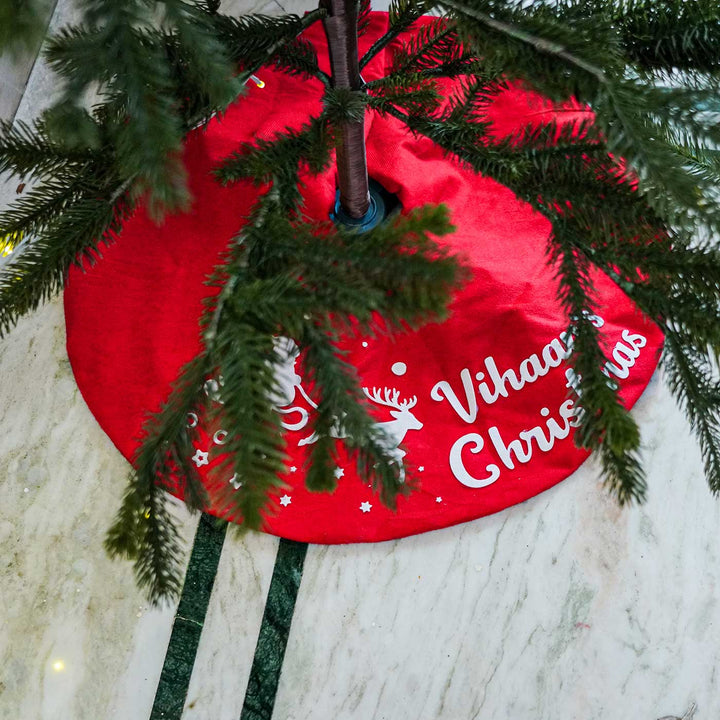 Personalized Red Santa & Reindeer Velvet Tree Skirt For Christmas Decoration