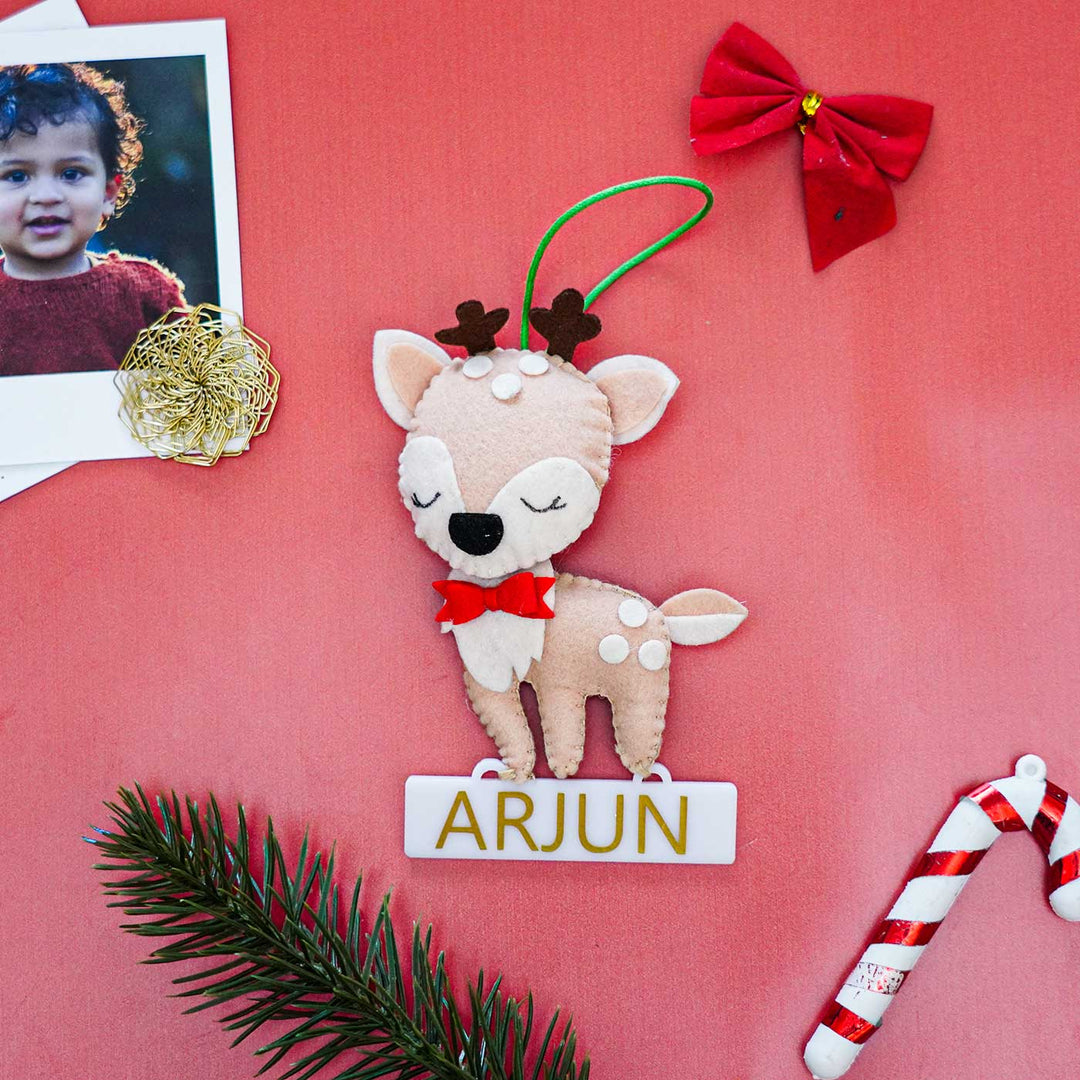 Personalized Reindeer Kids Felt Ornament For Christmas Tree Decoration