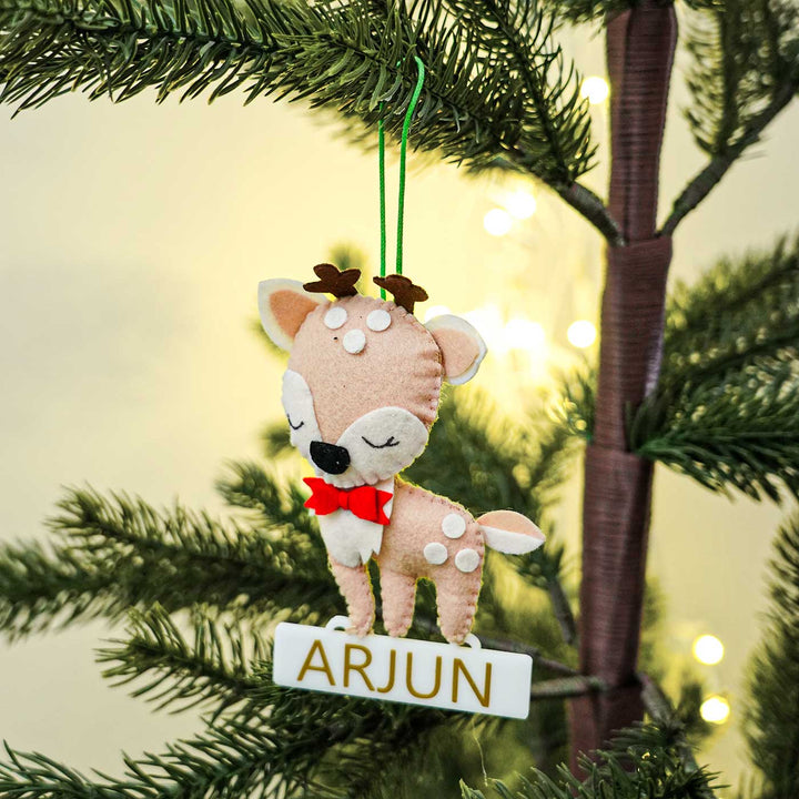 Personalized Reindeer Kids Felt Ornament For Christmas Tree Decoration