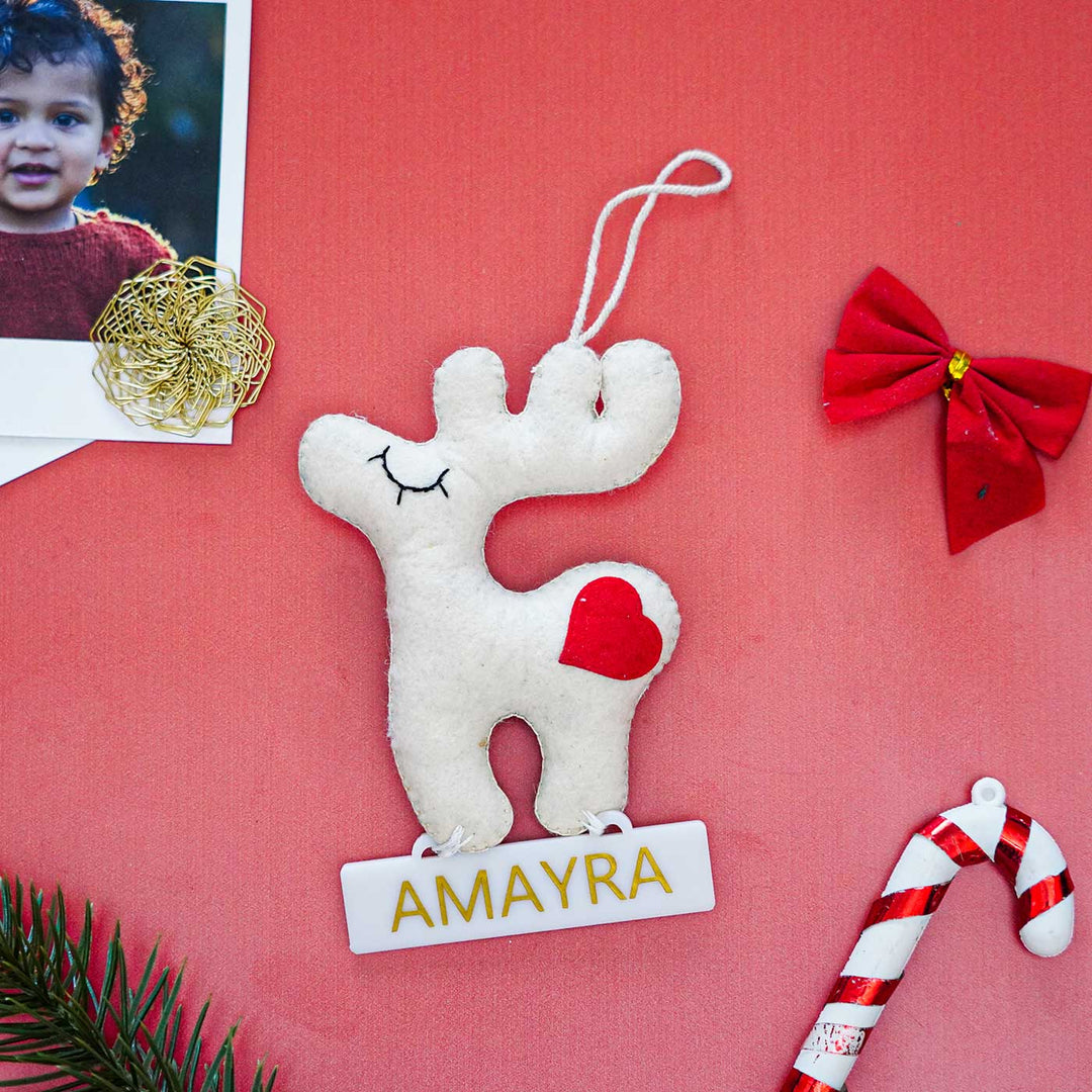 Personalized Snow Reindeer Kids Felt Ornament For Christmas Tree Decoration