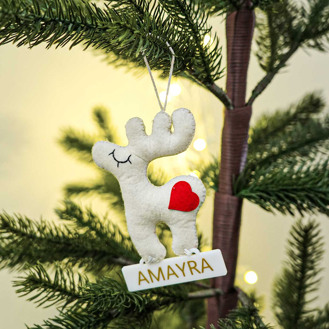 Personalized Snow Reindeer Kids Felt Ornament For Christmas Tree Decoration