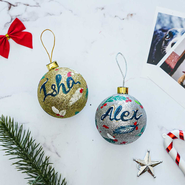 Personalized Sparkle Large  Ball Ornaments For Christmas Tree Decoration | Set Of 4