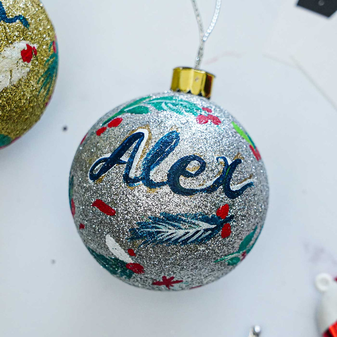 Personalized Sparkle Large  Ball Ornaments For Christmas Tree Decoration | Set Of 4