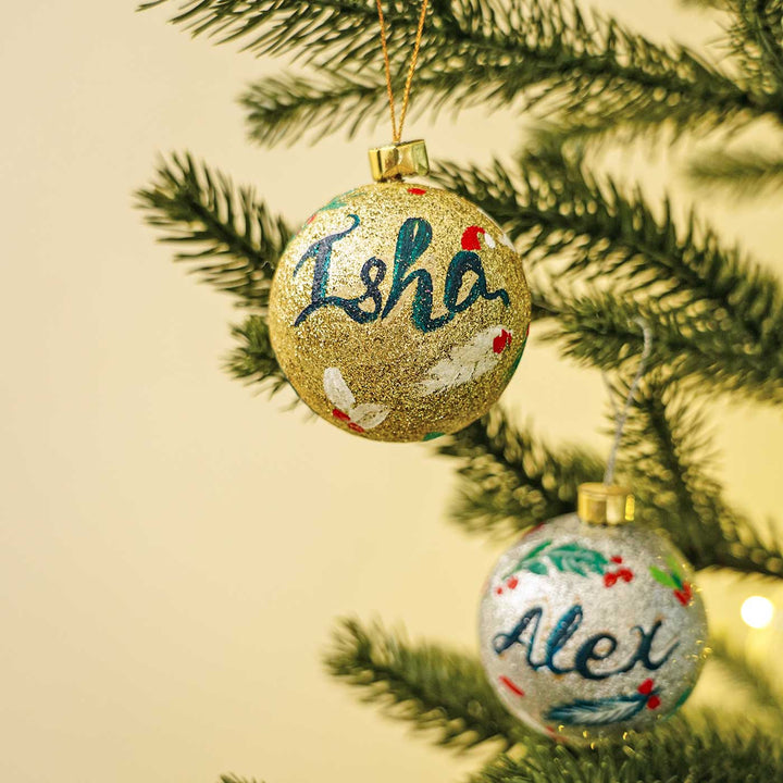 Personalized Sparkle Large  Ball Ornaments For Christmas Tree Decoration | Set Of 4