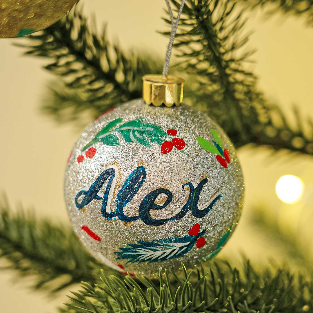 Personalized Sparkle Large  Ball Ornaments For Christmas Tree Decoration | Set Of 4