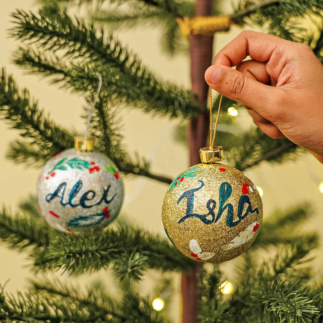 Personalized Sparkle Large  Ball Ornaments For Christmas Tree Decoration | Set Of 4