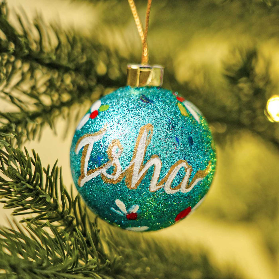 Personalized Sparkle Small Ball Ornaments For Christmas Tree Decoration | Set Of 4