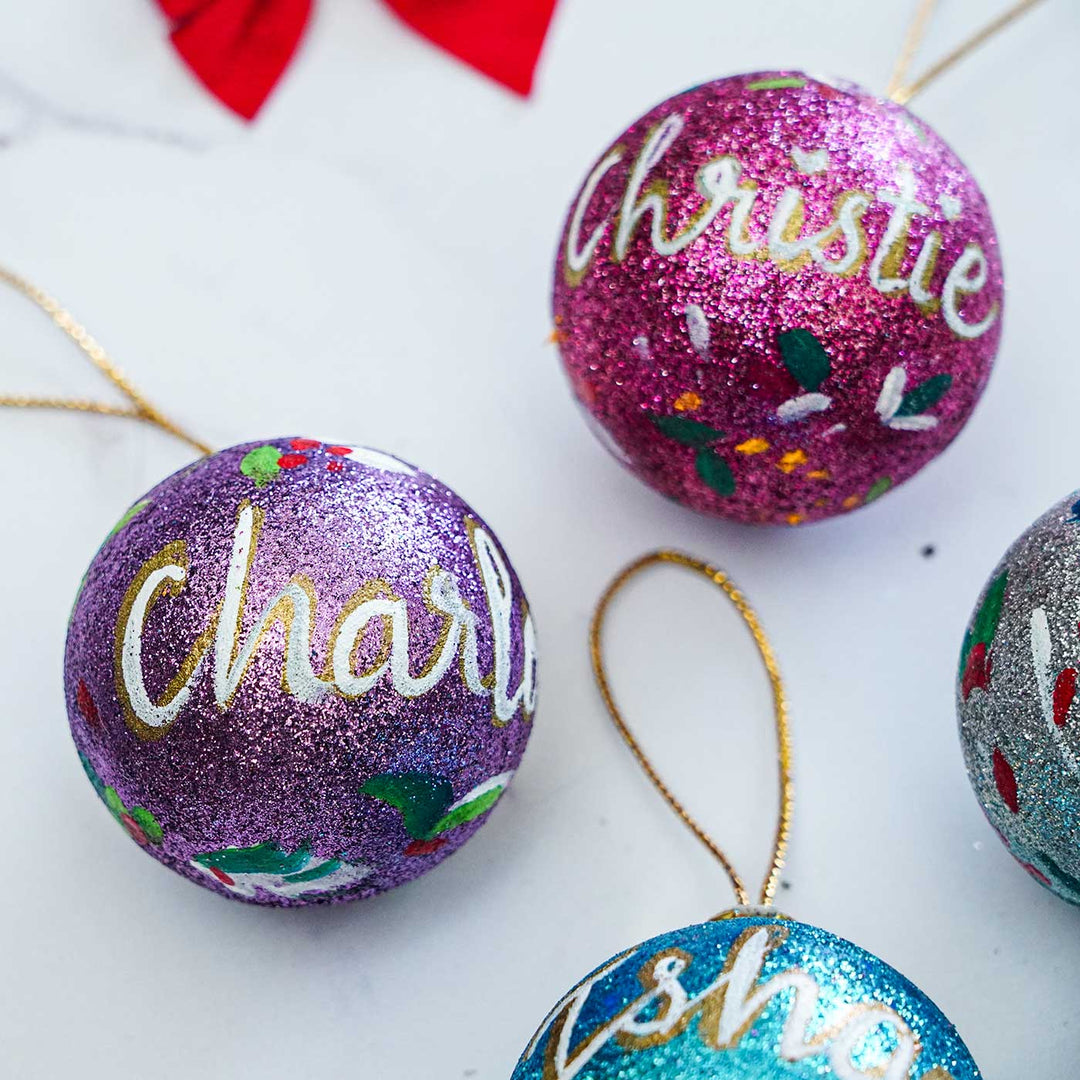 Personalized Sparkle Small Ball Ornaments For Christmas Tree Decoration | Set Of 4