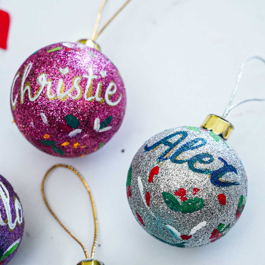 Personalized Sparkle Small Ball Ornaments For Christmas Tree Decoration | Set Of 4