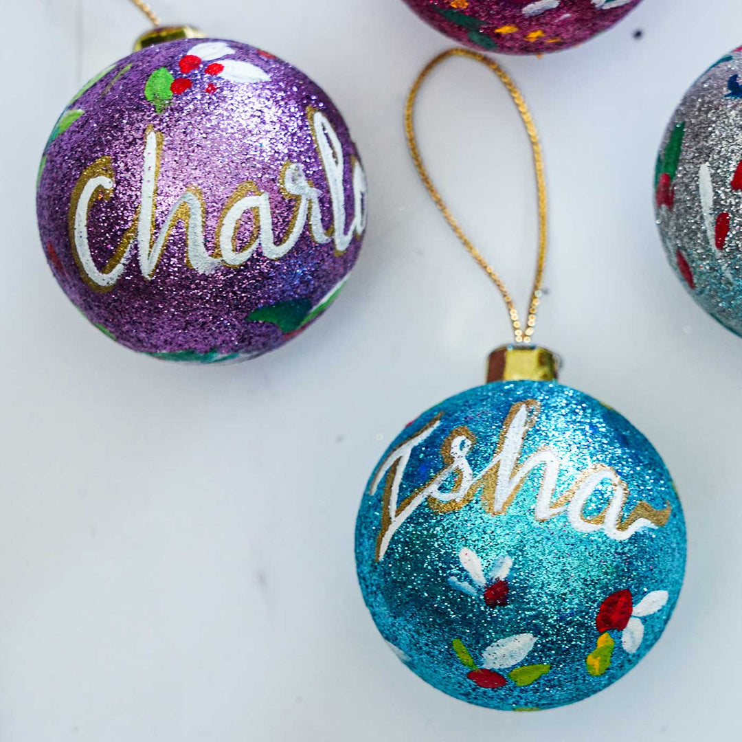 Personalized Sparkle Small Ball Ornaments For Christmas Tree Decoration | Set Of 4